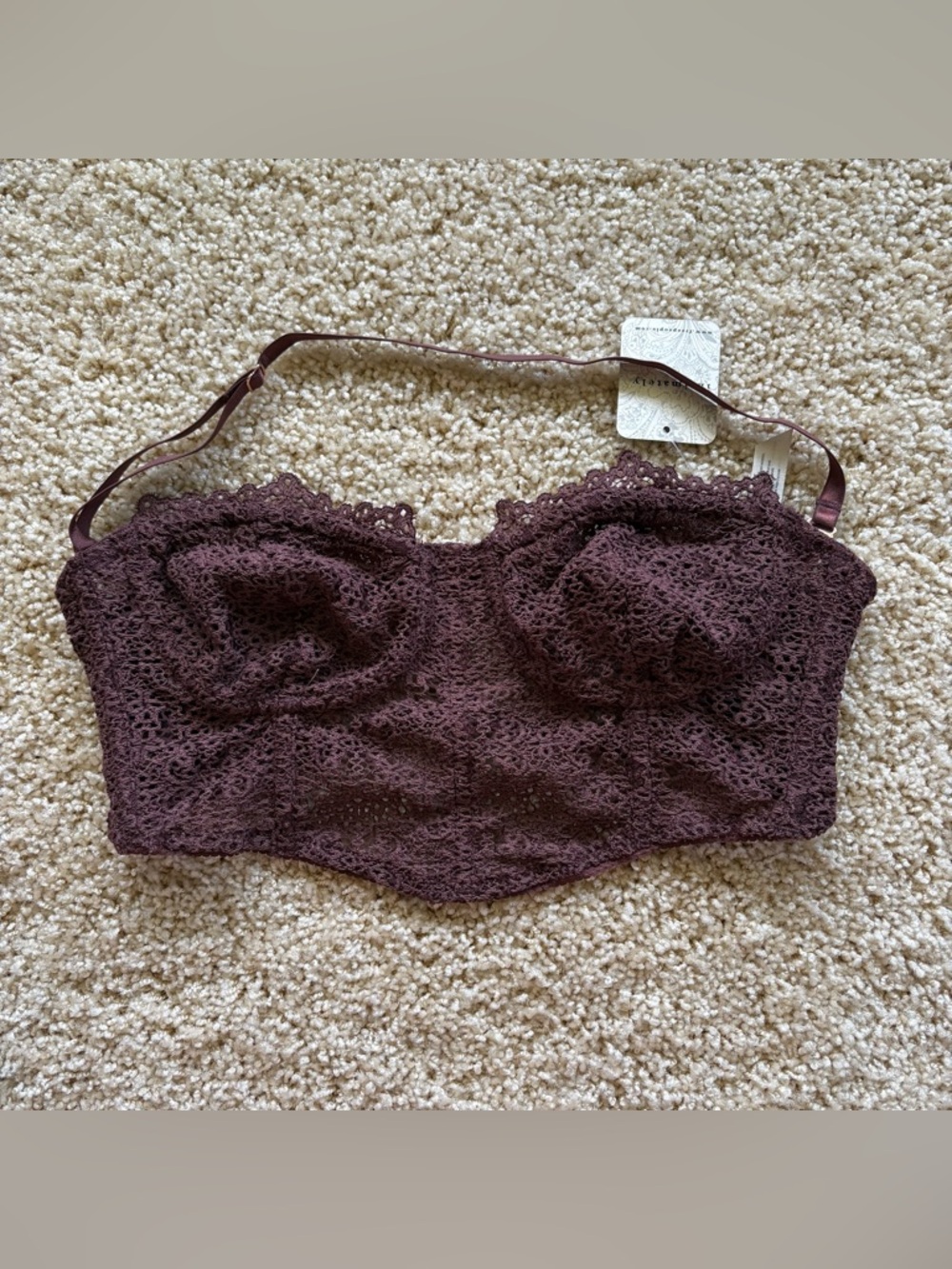 NWT Free People Intimately Lace Longline Bralette Small Hickory Brown Boho